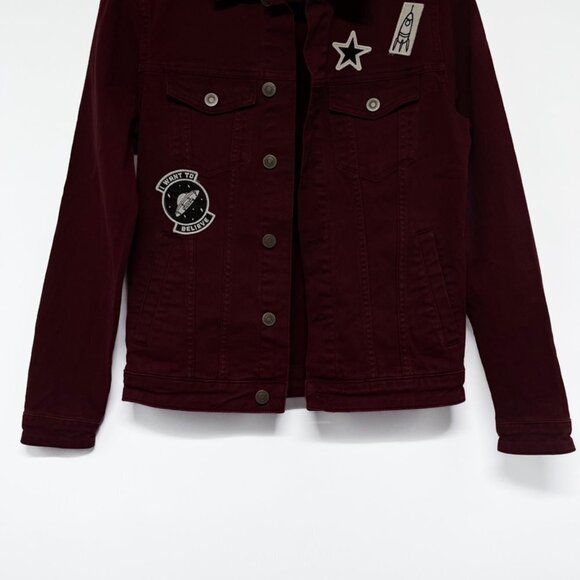 ASOS Space Patch Button Denim Jean Jacket Shacket Coat Retro Funky Pockets xs - Picture 5 of 7